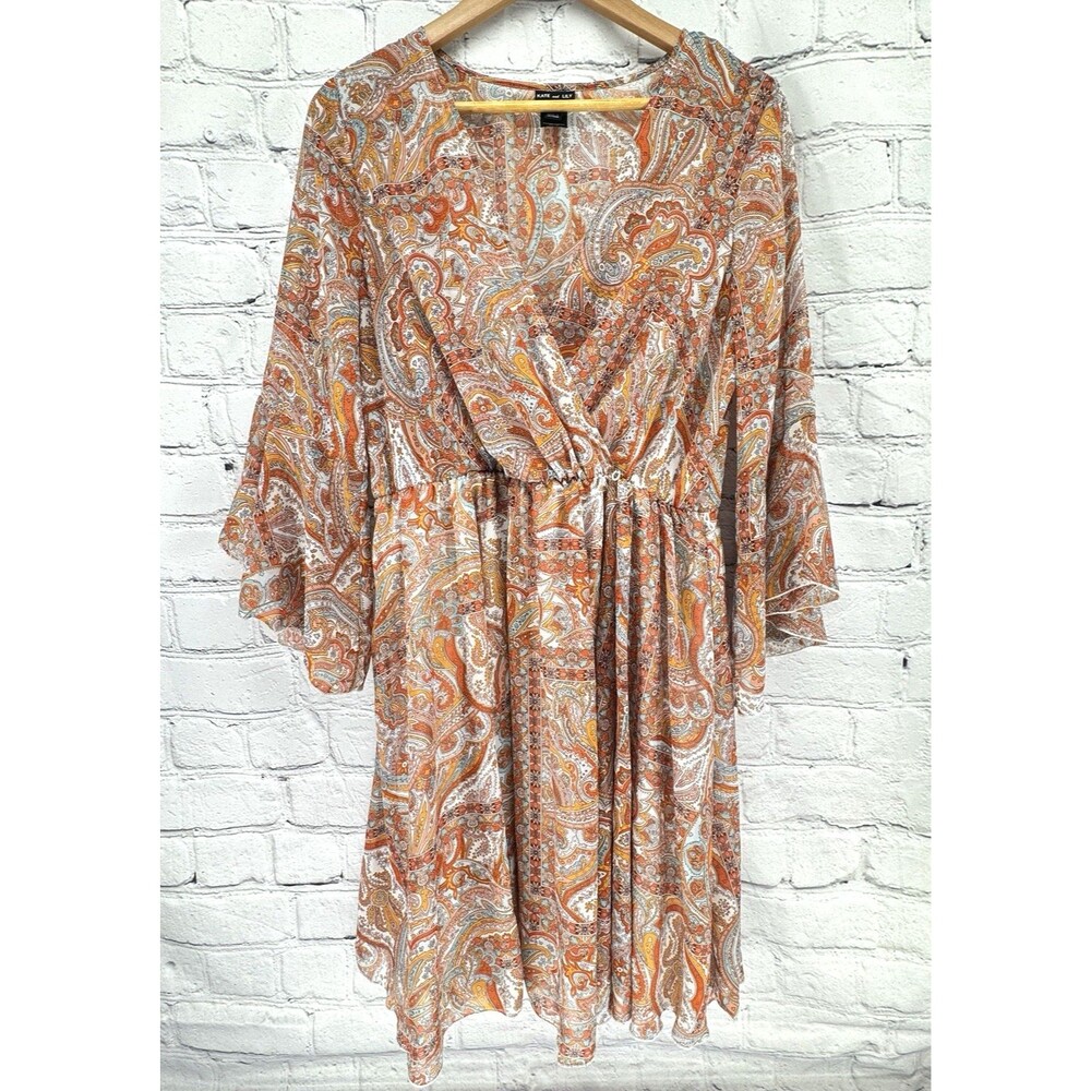 Kate and Lily Dress 14 Multicolored Floral Semi Sheer Chiffon Boho Cottagecore
